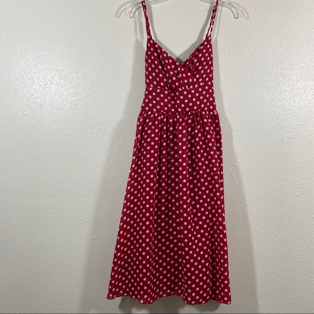 Fire DRESS Polka Dot Summer Spaghetti Straps Midi A Line Womans 3